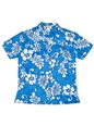 Aloha Republic Batik Hibiscus Blue Cotton Women&#39;s Hawaiian Shirt