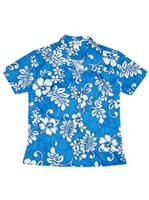 Aloha Republic Batik Hibiscus Blue Cotton Women's Hawaiian Shirt