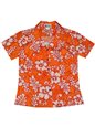 Aloha Republic Batik Hibiscus Orange Cotton Women&#39;s Hawaiian Shirt