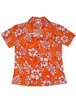 Aloha Republic Batik Hibiscus Orange Cotton Women's Hawaiian Shirt