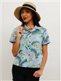 Aloha Republic Endangered Tropical Leaves Slate Blue Cotton Women&#39;s Hawaiian Shirt