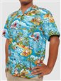 Aloha Republic Mele Kalikimaka Blue Cotton Men&#39;s Hawaiian Christmas Shirt