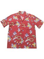 Aloha Republic Ukulele Joy Red Cotton Men's Hawaiian Shirt