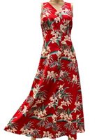 Paradise Found Orchid Ginger Red Rayon Hawaiian Long Dress