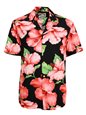 Paradise Found Hibiscus Blossom Black Rayon Men&#39;s Hawaiian Shirt