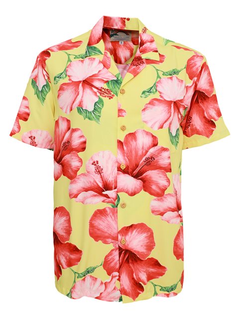 Paradise Found Hibiscus Blossom Yellow Rayon Men's Hawaiian Shirt , 2XL