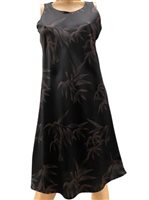 Paradise Found Bamboo Print Black Rayon Hawaiian A-Line Tank Short Dress