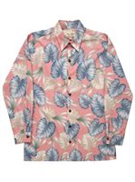 [Exclusive] Anuenue Monstera Pink 100% Cotton Men's Long Sleeve Hawaiian Shirt