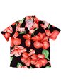 Paradise Found Hibiscus Blossom Black Rayon Women&#39;s Hawaiian Shirt
