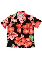 Paradise Found Hibiscus Blossom Black Rayon Women's Hawaiian Shirt