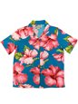 Paradise Found Hibiscus Blossom Blue Rayon Women&#39;s Hawaiian Shirt