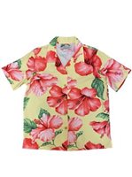 Paradise Found Hibiscus Blossom Yellow Rayon Women's Hawaiian Shirt