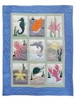 Kenui Quilts 9 Square Sea Life  Blue Hawaiian Quilt Baby Blanket