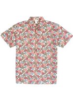 Ky's Waianae Kai Leaf Pink Cotton  Men's Slim Fit Hawaiian Shirt