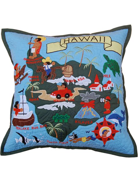 Kenui Quilts ハワイアンキルトクッションカバー ビッグアイランド ブルー Alohaoutlet アロハアウトレット