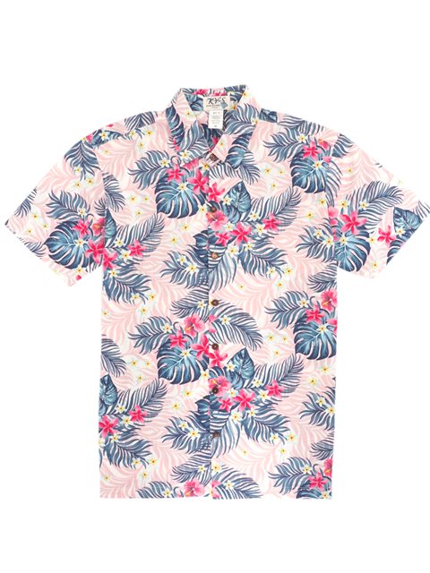 Ky S メンズ スリムフィット アロハ シャツ トロピカル ピンク コットン Alohaoutlet アロハアウトレット