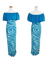 Pacific Islands Art N35 フィジー スパンデックス ロングスカート ドレス [アベリー/ブルー]