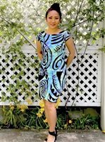 Pacific Islands Art N15 フィジー スパンデックス ショート スカート ドレス [マケモ2/ブラック&ブルー]