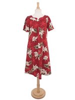 Ky's Classic Orchid Red Cotton Hawaiian Midi Muumuu Dress