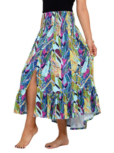 Coral of the Sea Exotic Island Polyester Spandex Kama Front Slit Skirt ...
