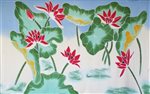 Pareo Island Lotus Blossom Blue & Magenta Premium Hand Printed Pareo Sarong