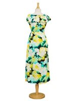 Ky's Watercolor Hibiscus  Yellow 100% Rayon  2-Way Shoulder Style long Dress