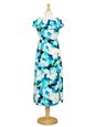 Ky&#39;s Watercolor Hibiscus  Blue 100% Rayon  2-Way Shoulder Style long Dress