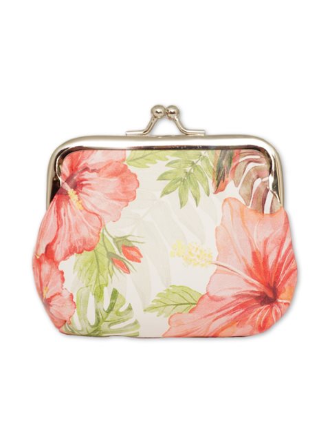 Pink Kiss-Lock Closure Hibiscus Coin Purse