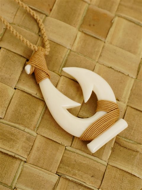 Trapezoid Hawaiian Maori Bone Fish Hook Necklace