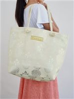Silver Pineapple Cream Polyester Rope Handle Large Tote Bag