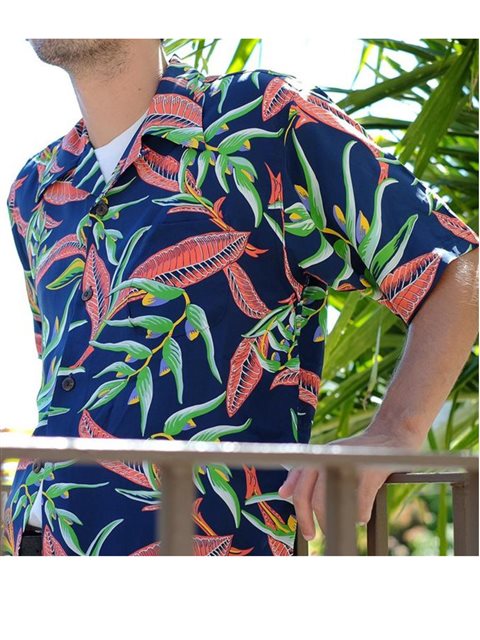 Avanti Paradise Floral Navy Silk Men's Hawaiian Shirt , Xs