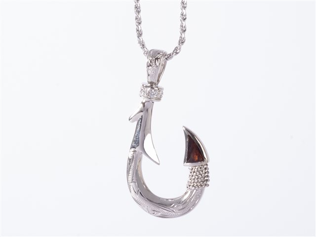 Paradise Collection Sterling Silver Hawaiian Koa Fish Hook Pendant , Pendant (Without Chain)