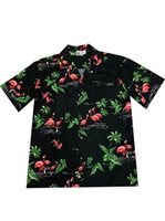 Aloha Republic Flamingo Paradise Black Cotton Men's Hawaiian Shirt