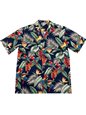 Aloha Republic Macaws of The Tropic Navy Cotton Men&#39;s Hawaiian Shirt