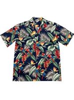 Aloha Republic Macaws of The Tropic Navy Cotton Men's Hawaiian Shirt