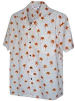 Pacific Legend Lani Palm  Orange Cotton Men's Hawaiian Shirt