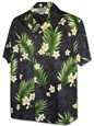 Pacific Legend Mea Kanu Plumeria Black Cotton Men&#39;s Hawaiian Shirt
