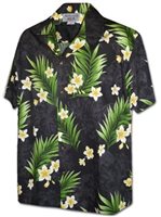 Pacific Legend Mea Kanu Plumeria Black Cotton Men's Hawaiian Shirt