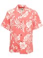 Ky&#39;s Classic Hibiscus Coral Cotton Poplin Men&#39;s Hawaiian Shirt