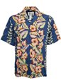 Ky&#39;s Vintage Anthurium Navy Blue Cotton Poplin Men&#39;s Hawaiian Shirt