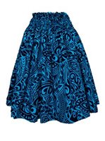 Anuenue (Pau) Tapa Wave Cyan Poly Cotton Single Pau Skirt