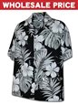[Wholesale] Pacific Legend Hibiscus &amp; Monstera Black Cotton Men&#39;s Hawaiian Shirt