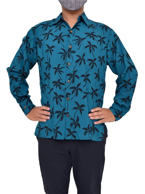 Aloha Outlet限定】 Anuenue メンズ 長袖アロハシャツ [パーム