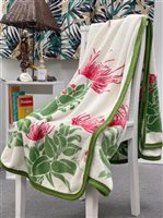 Kalama Collection Lehua White 100% Polyester Hawaiian Micro Plush Throw & Blanket 50" x 60"