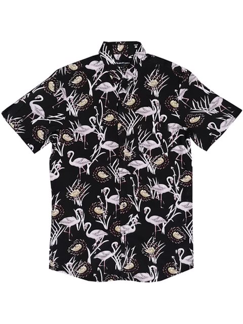 Molokai Surf メンズアロハシャツ ブラックフラミンゴ レーヨン Alohaoutlet アロハアウトレット
