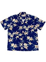 Paradise Found Star Orchid  Navy Rayon Men's Hawaiian Shirt