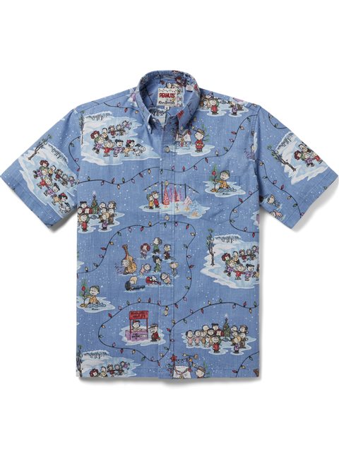 Reyn Spooner メンズ アロハシャツ クラシックフィット [チャーリーブラウン クリスマス/ブルー/スプナークロス]