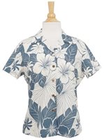 Two Palms Lanai Blue Cotton Women's Hawaiian Shirt