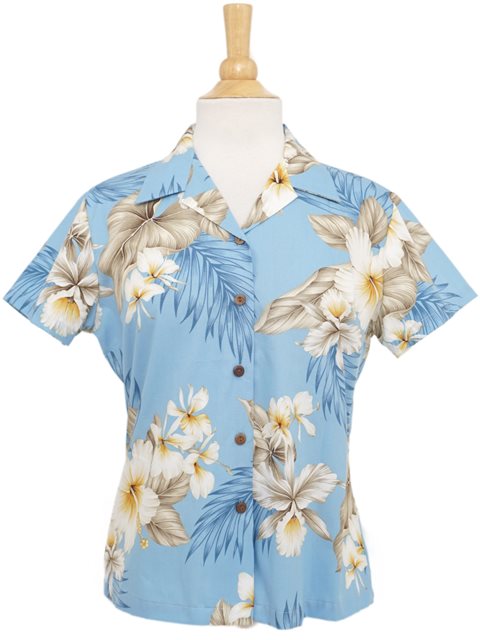 Two Palms Hibiscus Trend Blue Women's Hawaiian Shirt |