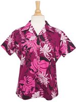 Two Palms Makapuu Purple Cotton Women's Hawaiian Shirt